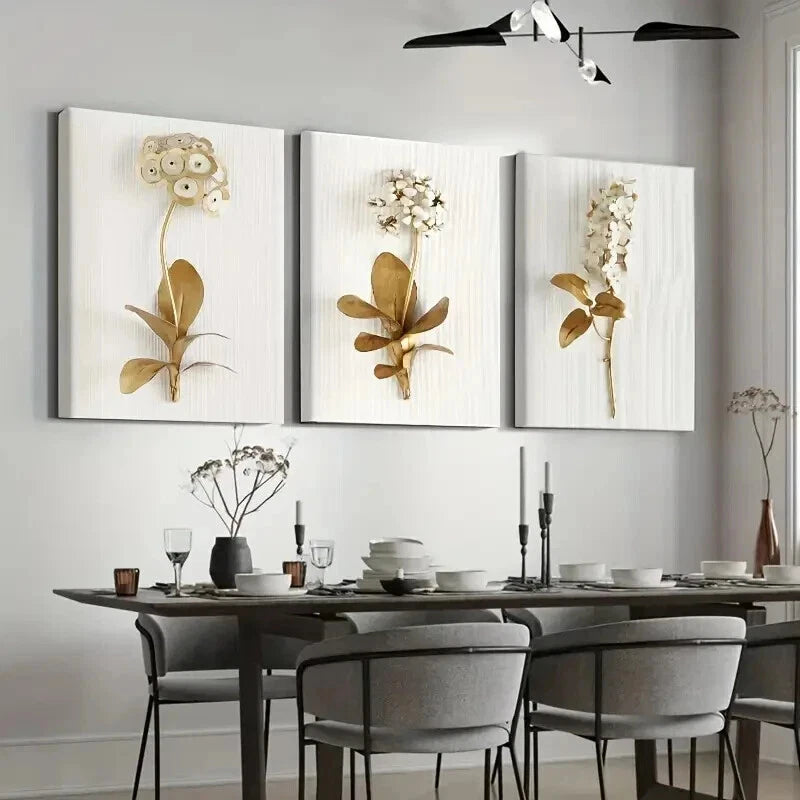 3pcs Stylish Simple White and Golden Perfect Wall Art Set Canvas Framed 50x70cm - High Quality Print 100% Australian Made Wall Canvas Ready to Hang - Bella Home Decor
