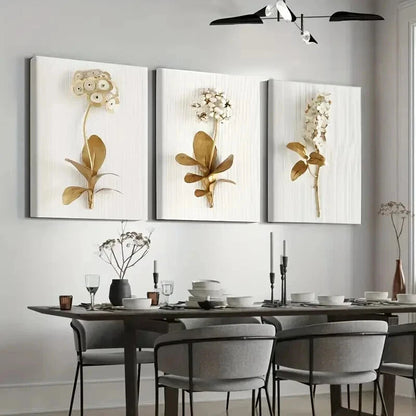 3pcs Stylish Simple White and Golden Perfect Wall Art Set Canvas Framed 50x70cm - High Quality Print 100% Australian Made Wall Canvas Ready to Hang - Bella Home Decor
