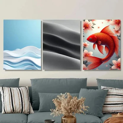 3pcs Modern Abstract Ocean Waves Black Silk Wall Art Set Canvas Unframed - High Quality Print 100% Australian Made Wall Canvas