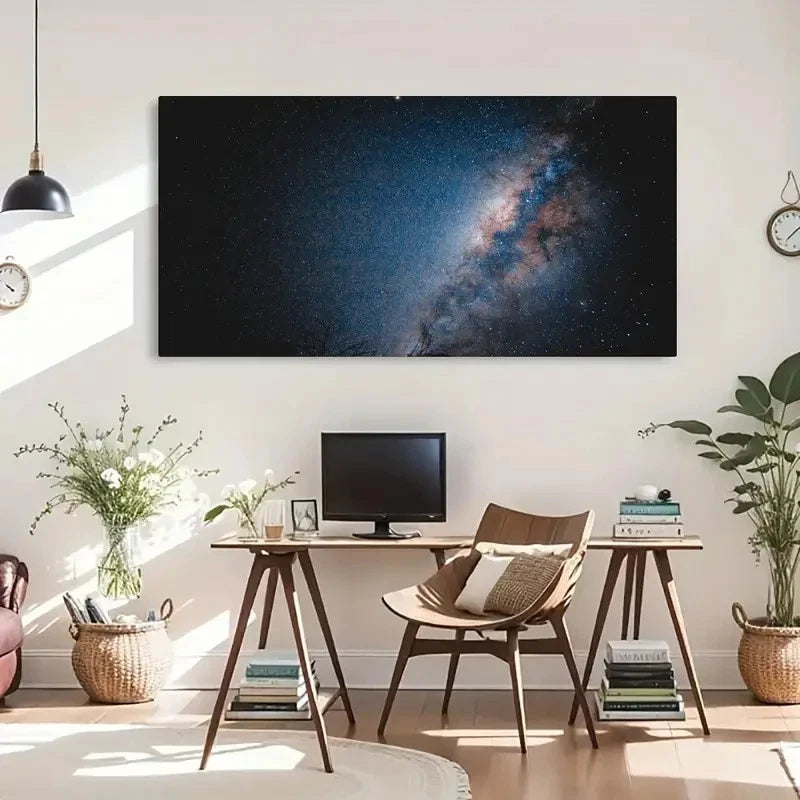 Silhouette Trees Under Starry Wall Art Canvas Office Home Room Framed 120x60cm