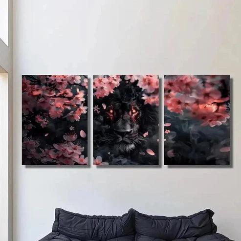 3pcs Black Panther & Pink Cherry Blossom Wall  Art Set Canvas Unframed - High Quality Print 100% Australian Made Wall Canvas - Bella Home Decor