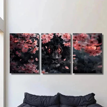 3pcs Black Panther & Pink Cherry Blossom Wall  Art Set Canvas Unframed - High Quality Print 100% Australian Made Wall Canvas - Bella Home Decor