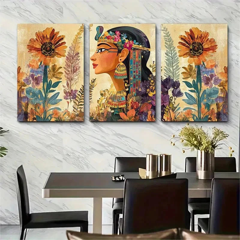 3pcs Vintage Egyptian Aesthetic Egypt Perfect Wall Art Set Canvas Framed 40x60cm - High Quality Print 100% Australian Made Wall Canvas Ready to Hang - Bella Home Decor