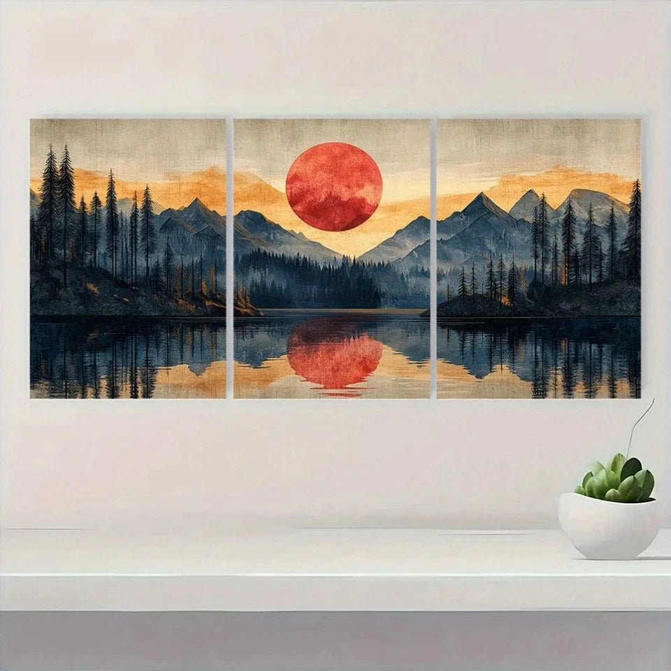 3pcs Mountain Nature Painting Wall Art Set Canvas Framed 60x90cm - High Quality Print 100% Australian Made Wall Canvas Ready to Hang