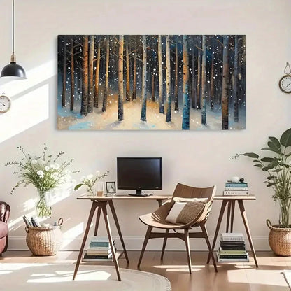 Winter Snowy Forest Night Scene Wall Art Canvas Office Home Room Framed 120x60cm - Bella Home Decor
