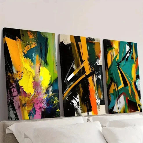 3pcs Abstract Colorful Paint Background Wall Art Canvas Unframed - High Quality Print 100% Australian Made Wall Canvas - Bella Home Decor
