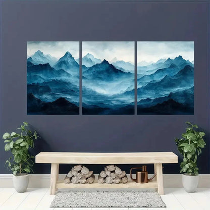3pcs Sleek Mountain Modern Abstract Landscape Metal Print Ready to Hang Art