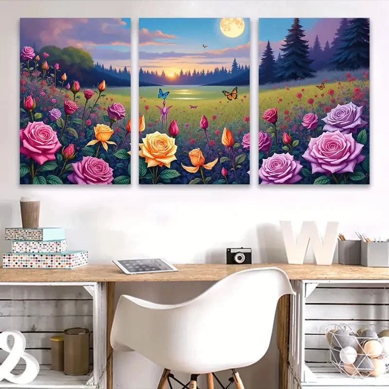 3pcs Vibrant Rose and Tulip Painting Wall Art Set Canvas Framed 60x90cm - High Quality Print 100% Australian Made Wall Canvas Ready to Hang