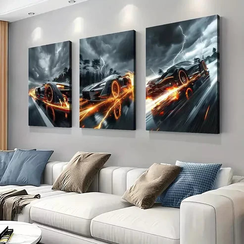 3pcs Creative Elegant Sports Car at Night Canvas Unframed - High Quality Print 100% Australian Made Wall Canvas - Bella Home Decor