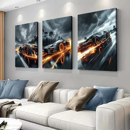 3pcs Creative Elegant Sports Car at Night Canvas Unframed - High Quality Print 100% Australian Made Wall Canvas - Bella Home Decor