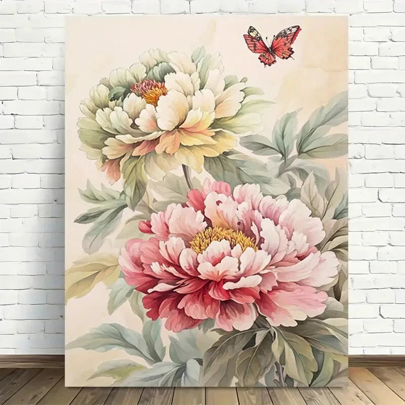 Beautiful Floral Paradise Peony Bloom Painting 40x60cm Metal Print Ready to Hang - Bella Home Decor