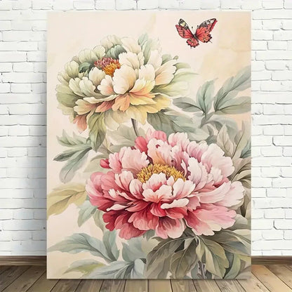 Beautiful Floral Paradise Peony Bloom Painting 40x60cm Metal Print Ready to Hang - Bella Home Decor