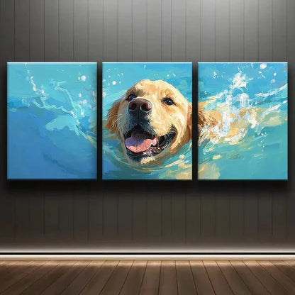 3pcs Colorful Swimming Puppy Blue Water Perfect Wall Art Set Canvas Unframed - High Quality Print 100% Australian Made Wall Canvas - Bella Home Decor