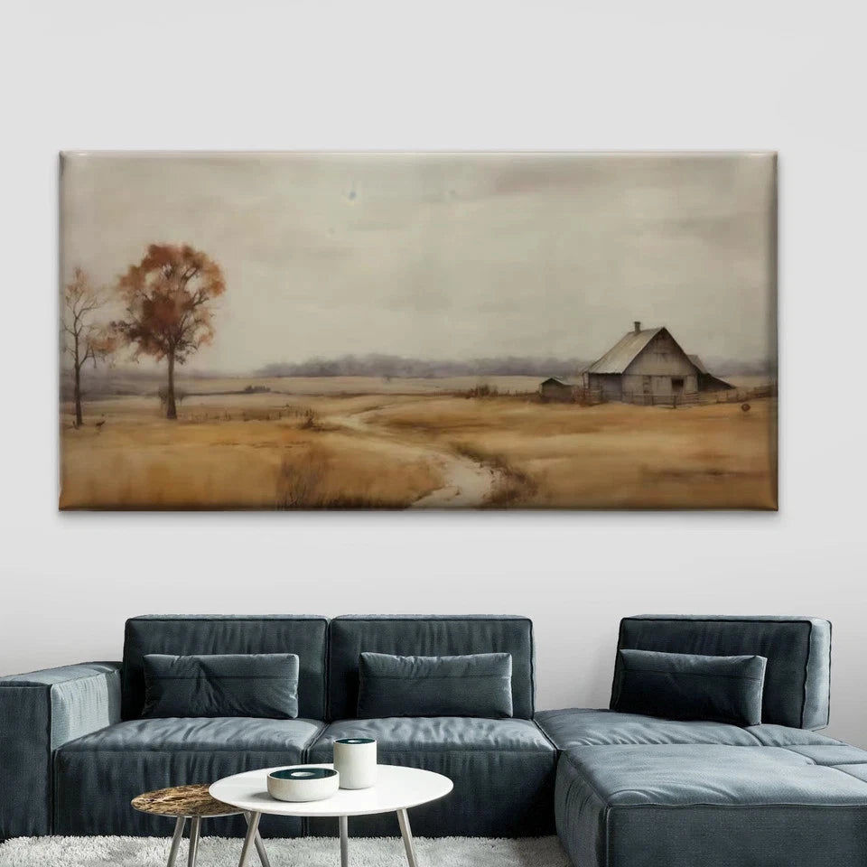 Rustic Countryside Farm Wall Art Canvas Office Home Room Framed 120x60cm