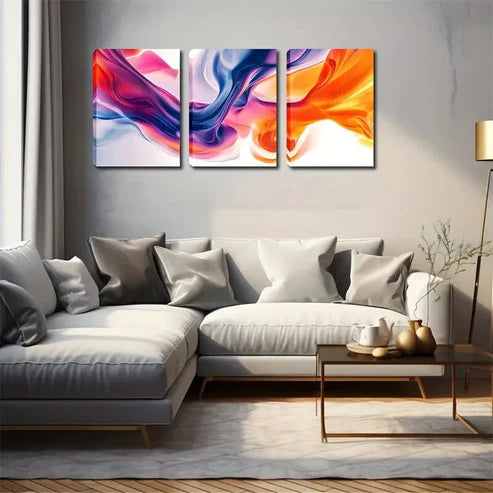 3pcs Purple, Orange, and Blue Watercolor Design Wall Art Canvas Unframed - High Quality Print 100% Australian Made Wall Canvas
