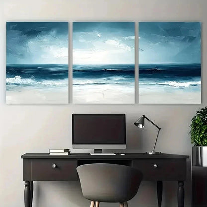 3pcs Abstract Beach Cold Toned Perfect Wall Art Set Canvas Framed 50x70cm - High Quality Print 100% Australian Made Wall Canvas Ready to Hang - Bella Home Decor