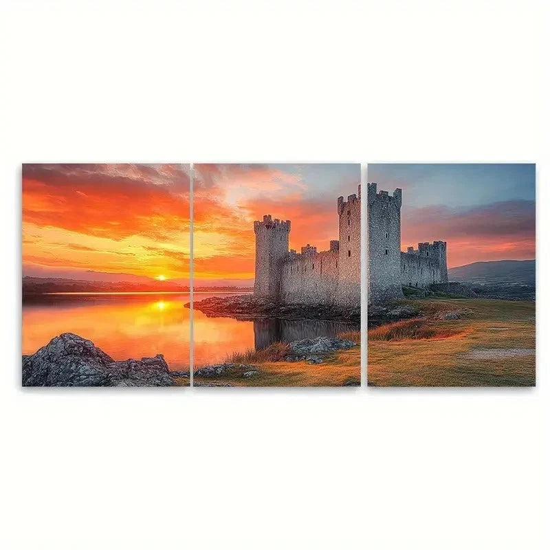 3pcs Dramatic Sky Castle V  Wall Art Set Canvas Framed 50x70cm - High Quality Print 100% Australian Made Wall Canvas Ready to Hang - Bella Home Decor
