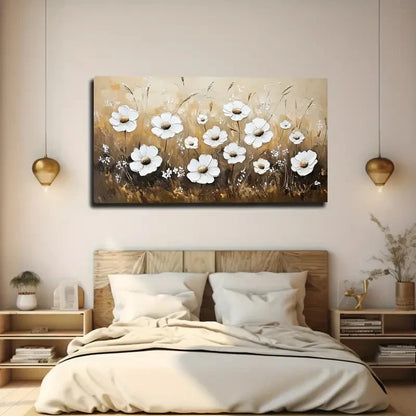 White Flowers Green Foliage Wall Art canvas office home room framed 120x60cm