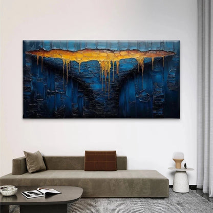 Abstract Blue & Golden Hues Wall Art Canvas Office Home Room Framed 120x60cm