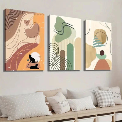 3pcs Animal Cat Illustration Stylish Perfect Wall Art Set Canvas Framed 60x90cm - High Quality Print 100% Australian Made Wall Canvas Ready to Hang - Bella Home Decor