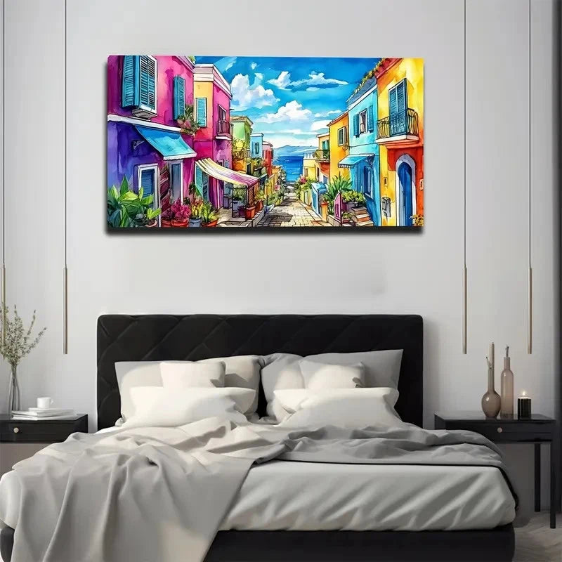 Interesting Houses Colorful Wall Art Canvas Office Home Room Framed 120x60cm