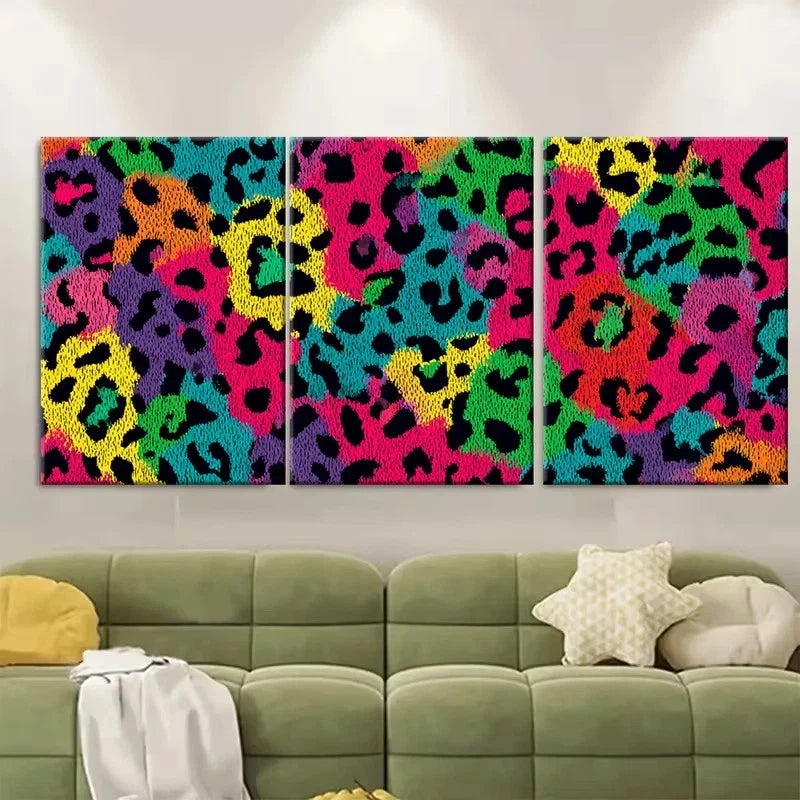 3pcs Dopamine Animal Print, Preppy Leopard Wall Art Set Canvas Framed 50x70cm - High Quality Print 100% Australian Made Wall Canvas Ready to Hang - Bella Home Decor