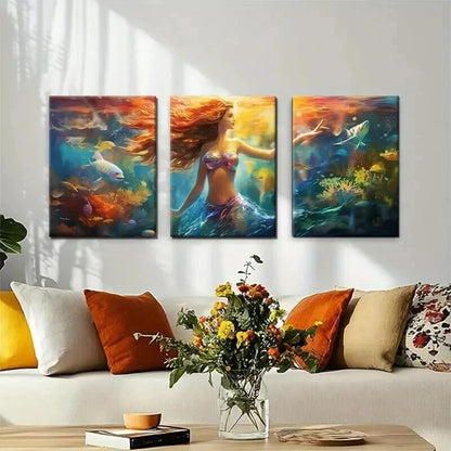 3pcs Enchanting Mermaid Underwater Perfect Wall Art Set Canvas Framed 60x90cm - High Quality Print 100% Australian Made Wall Canvas Ready to Hang - Bella Home Decor