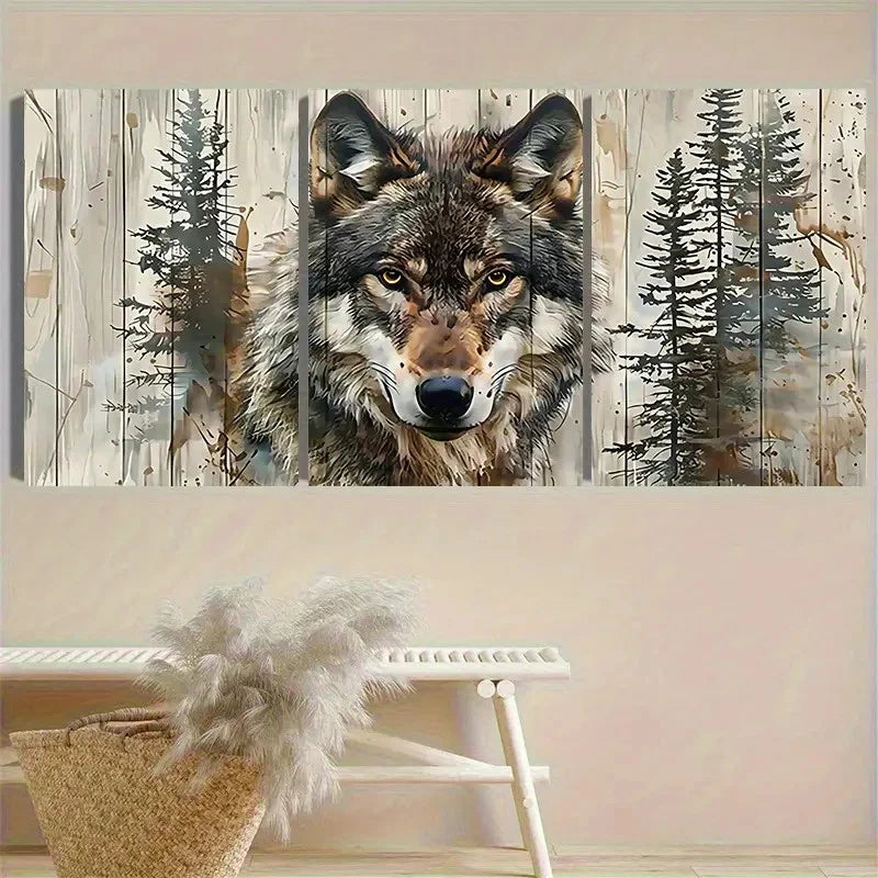 3pcs Forest Wolf Portrait with Camouflage Wall Art Set Canvas Framed 60x90cm - High Quality Print 100% Australian Made Wall Canvas Ready to Hang - Bella Home Decor