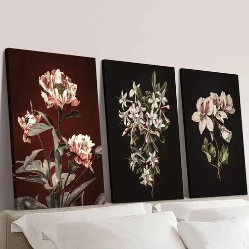 3pcs Botanical Flowers Artwork Portrait Wall Art Set Canvas Unframed - High Quality Print 100% Australian Made Wall Canvas