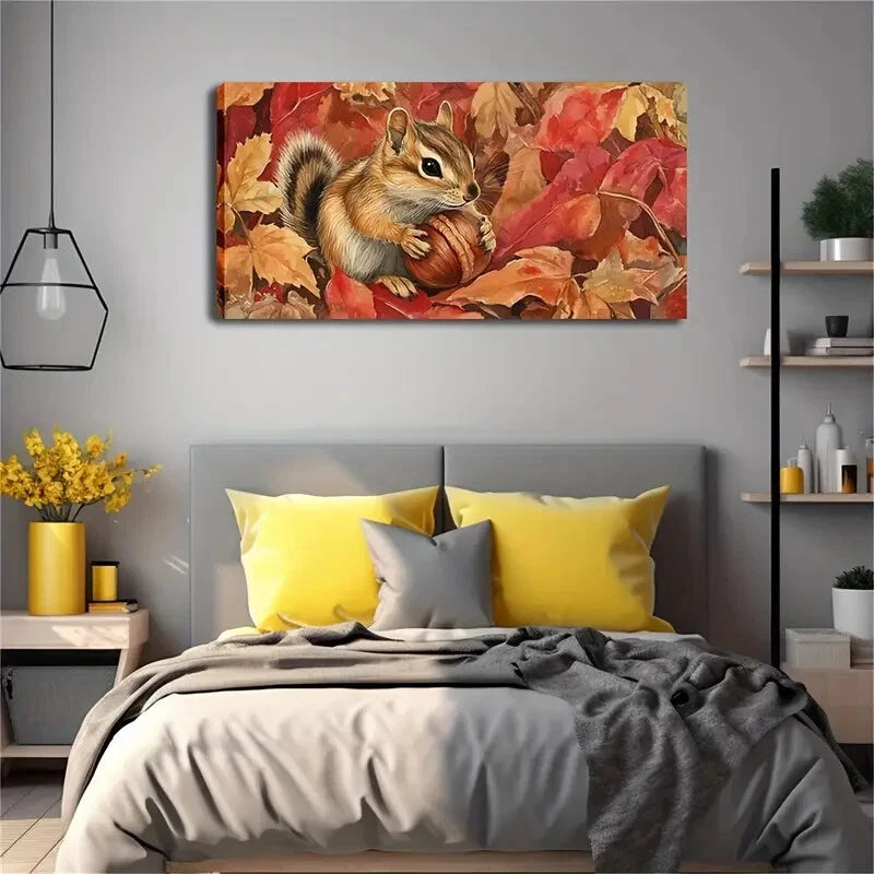 A Squirrel Holding A Hazelnut Wall Art Canvas Office Home Room Framed 120x60cm - Bella Home Decor