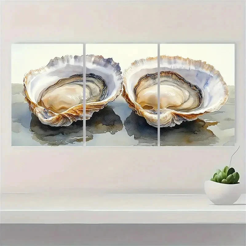 3pcs Oyster Painting Two Oyster TY     Wall Art Set Canvas Framed 60x90cm - High Quality Print 100% Australian Made Wall Canvas Ready to Hang