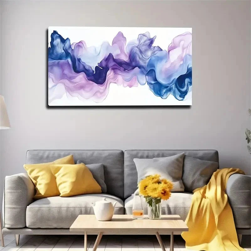 Blue & Purple Swirls Abstract Wall Art Canvas Office Home Room Framed 120x60cm
