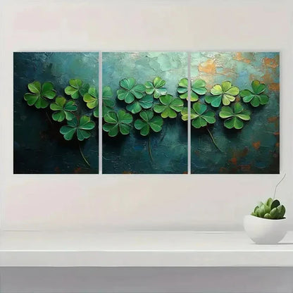 3pcs Four Leaf Clover Painting Wall Art Canvas Unframed - High Quality Print 100% Australian Made Wall Canvas - Bella Home Decor
