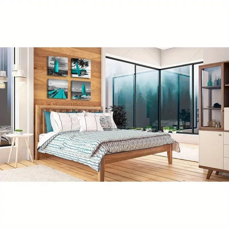 4pcs Frame Beach Wall Art Canvas Framed