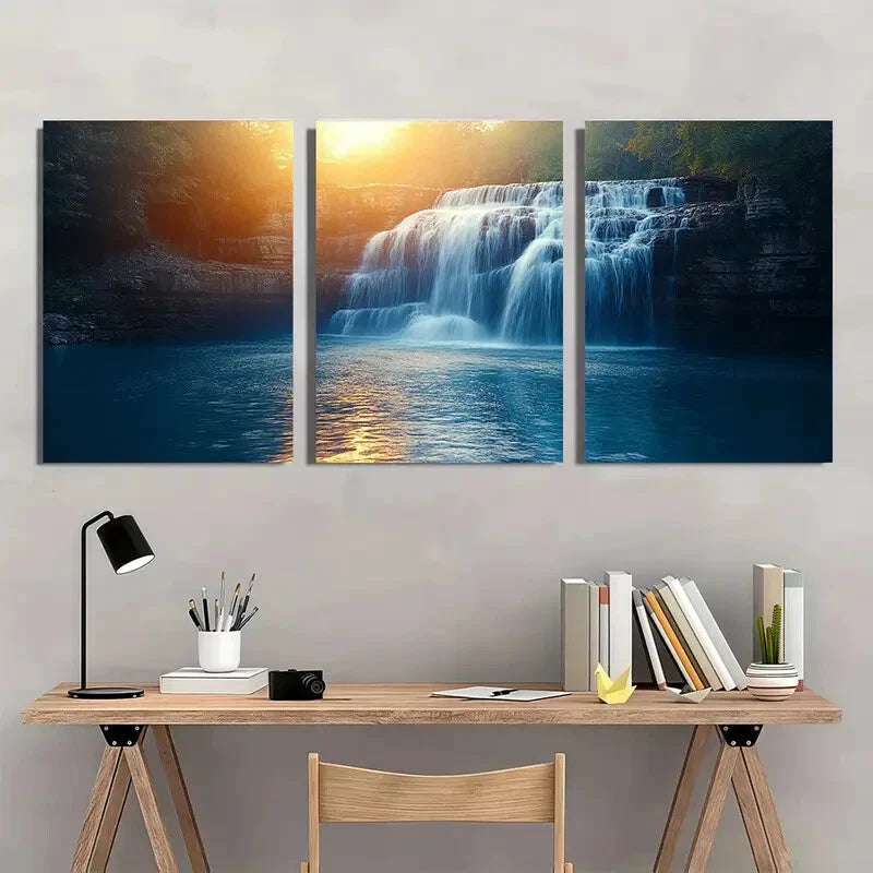 3pcs Waterfall Art Nature Art Prints Metal Print Ready to Hang Art - Bella Home Decor