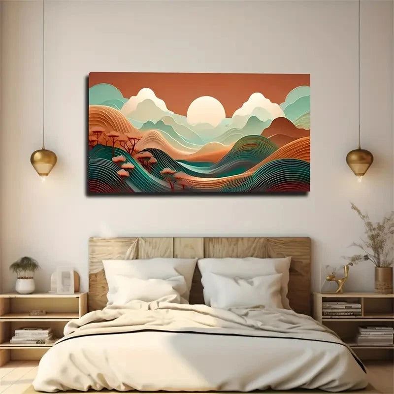Vibrant Sunrise Landscape Wall Art Canvas Office Home Room Framed 120x60cm