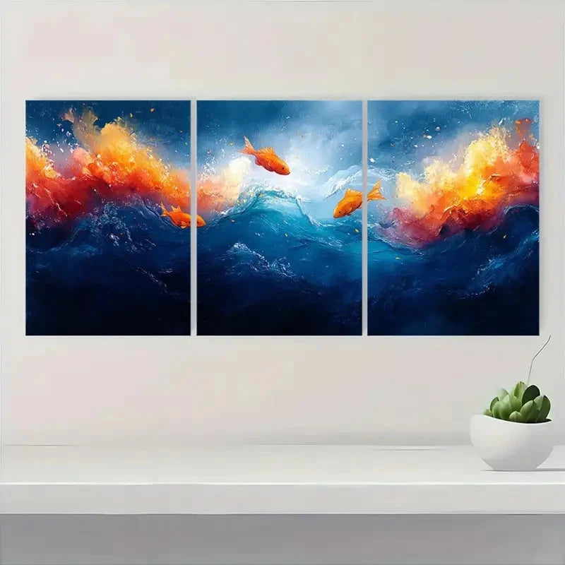 3pcs Vibrant Abstract Ocean Life  OL    Wall Art Set Canvas Framed 50x70cm - High Quality Print 100% Australian Made Wall Canvas Ready to Hang - Bella Home Decor