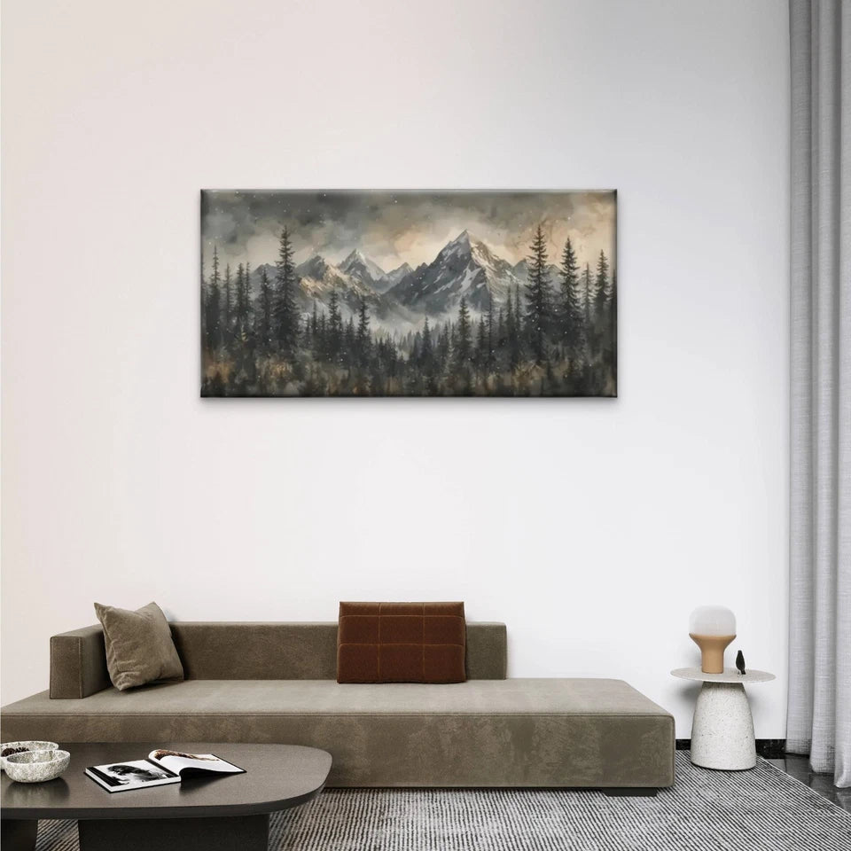 Mountains Trees Snow Perfect Wall Art Canvas Office Home Room Framed 120x60cm