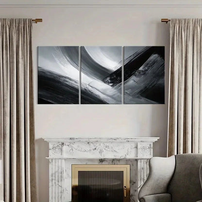 3pcs Black & White Abstract Brushstrokes Art   Wall Art Set Canvas Framed 40x60cm - High Quality Print 100% Australian Made Wall Canvas Ready to Hang - Bella Home Decor