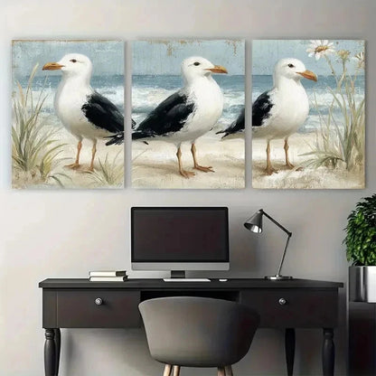 3pcs Seamless Continuous Coastal Décor Perfect Wall Art Set Canvas Framed 40x60cm - High Quality Print 100% Australian Made Wall Canvas Ready to Hang