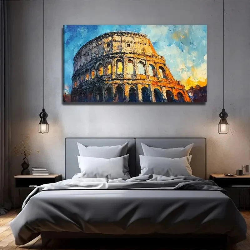 Vibrant Colosseum Sunset Scene Wall Art Canvas Office Home Room Framed 120x60cm