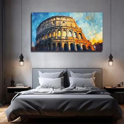Vibrant Colosseum Sunset Scene Wall Art Canvas Office Home Room Framed 120x60cm