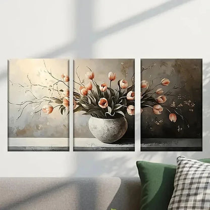 3pcs Vase with Rose Flowers Painting Wall Art Canvas Unframed - High Quality Print 100% Australian Made Wall Canvas