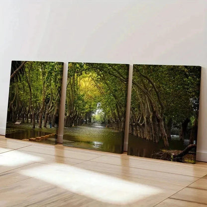 3pcs Greenway Nature Trees and Road Wall Art Set Canvas Framed 60x90cm - High Quality Print 100% Australian Made Wall Canvas Ready to Hang - Bella Home Decor