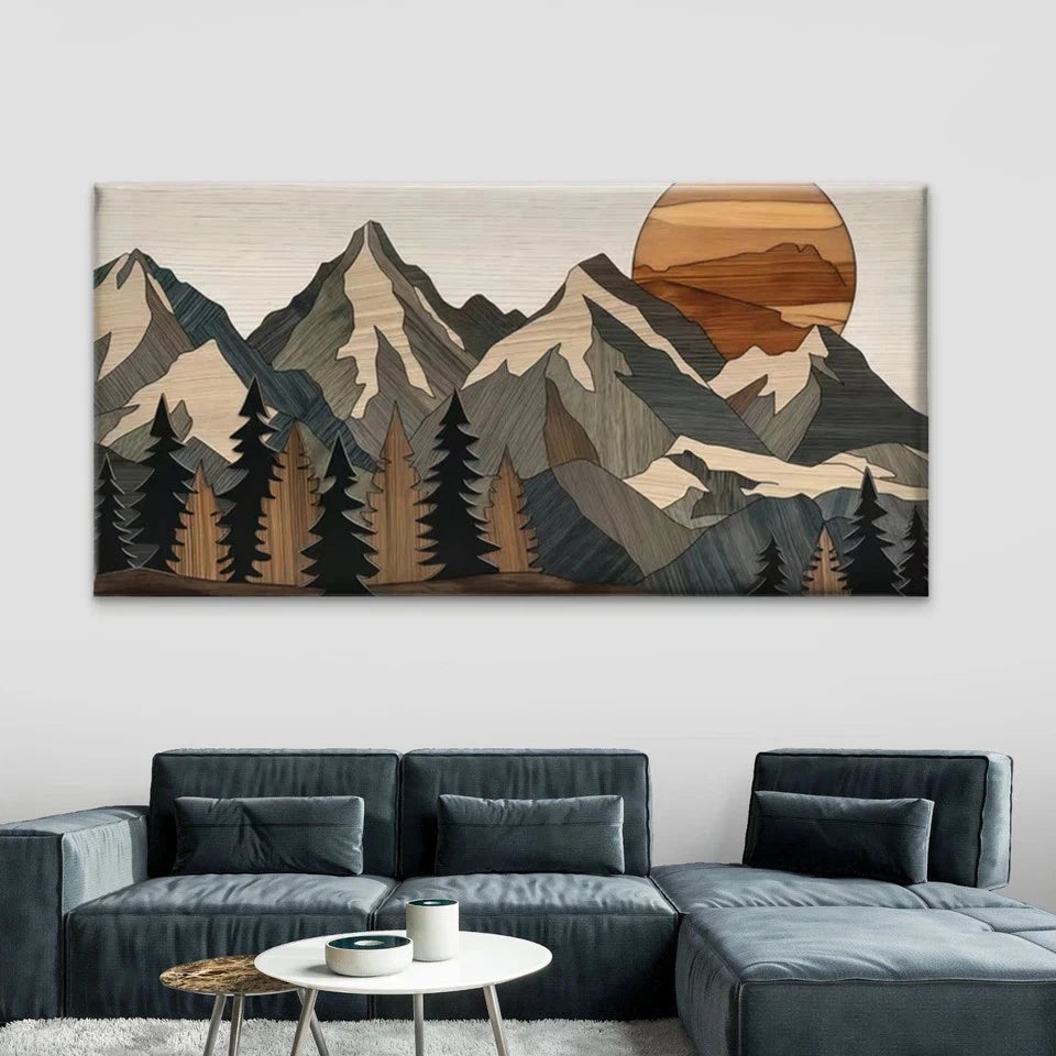 Geometric Mountain Sunset Wall Art Canvas Office Home Room Framed 120x60cm