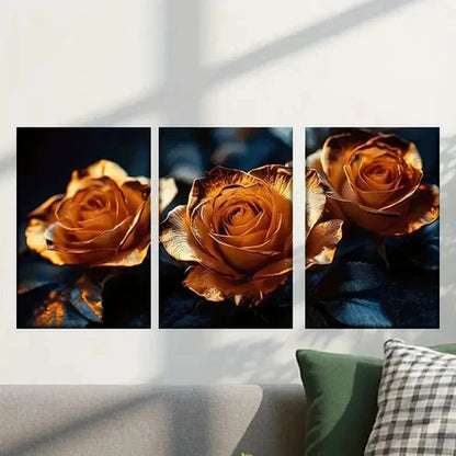 3pcs Orange Roses on Black Background Wall Art Canvas Unframed - High Quality Print 100% Australian Made Wall Canvas