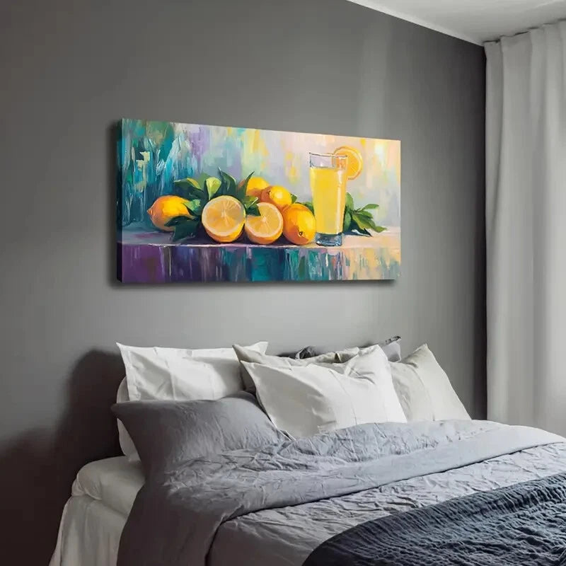 Vibrant Citrus Drink Lemonade Wall Art Canvas Office Home Room Framed 120x60cm - Bella Home Decor