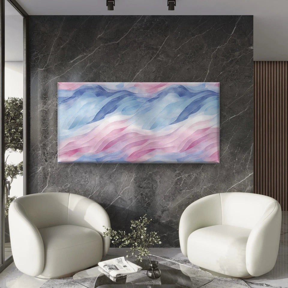 Blue Pink Swirls Wall Art Canvas Office Home Room Framed 120x60cm - Bella Home Decor
