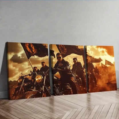 3pcs Motorcycle Dramatic Biker Scene Perfect Wall Art Set Canvas Framed 60x90cm - High Quality Print 100% Australian Made Wall Canvas Ready to Hang - Bella Home Decor