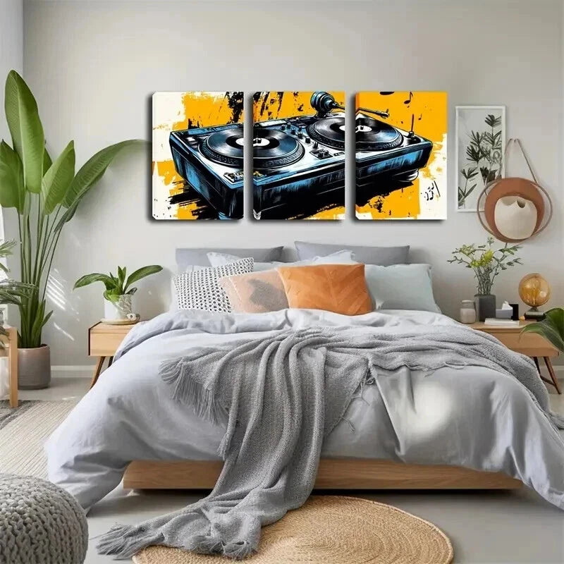 3pcs Vibrant Blue & Yellow Music-Themed Perfect Wall Art Set Canvas Framed 60x90cm - High Quality Print 100% Australian Made Wall Canvas Ready to Hang - Bella Home Decor